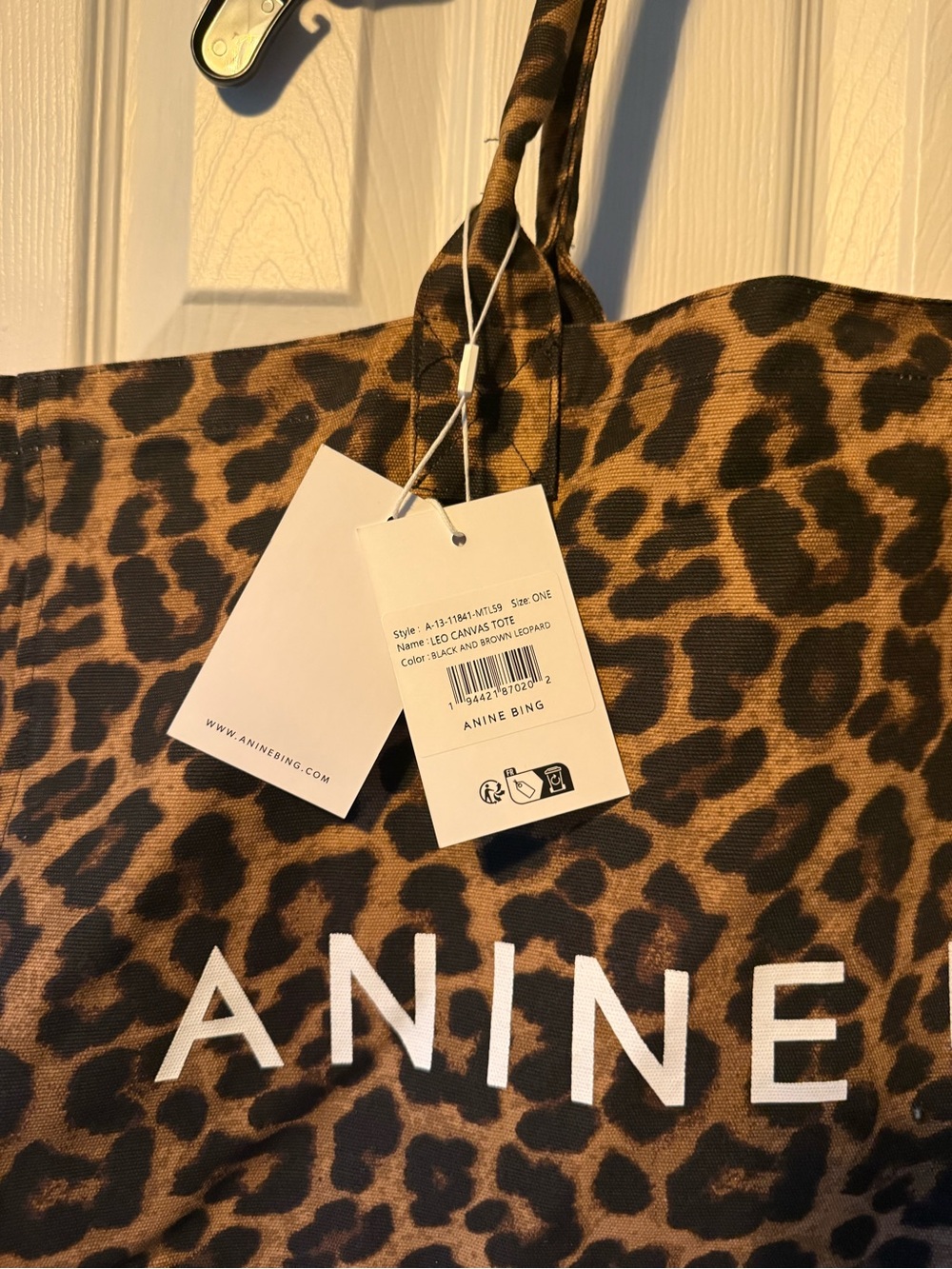 NWT Anine Bing Leopard Print Canvas Tote - Brown & Black - Picture 4 of 7